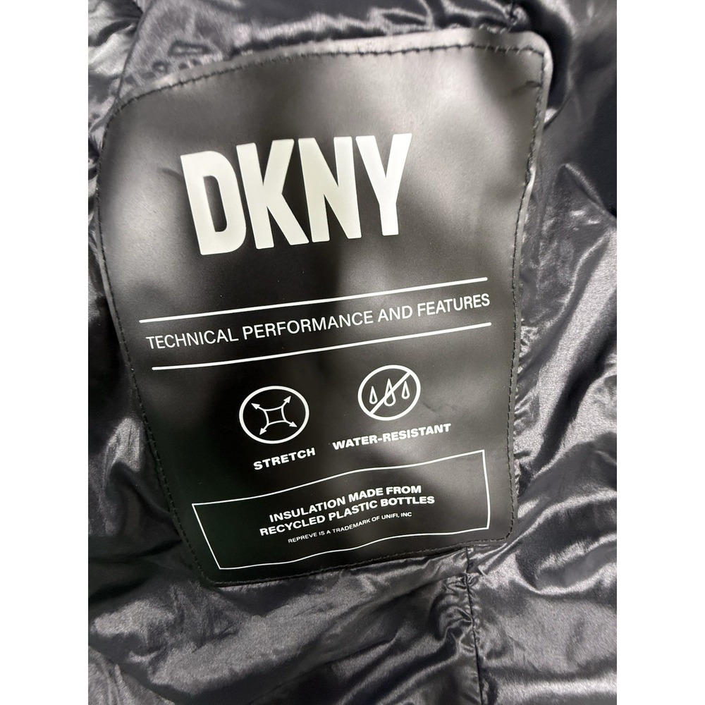 DKNY Jacket Women's Medium Black Hooded Full Double Zip Bib Front Water Resist - Picture 6 of 16